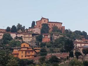 a group of houses on a hill with a castle at Le Magnolie in Ozzano Monferrato