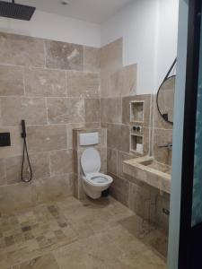 un bagno con un water e un lavandino di chambres dans maison vigneronne a Peyriac-de-Mer Altre 5 foto