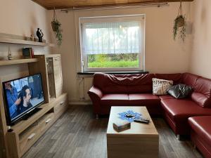 Una televisión o centro de entretenimiento en Ferienhaus in Ostfriesland