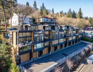 an aerial view of a building with balconies at ALOFT in Hood River