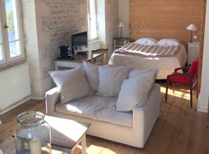 TV a/nebo společenská místnost v ubytování Hôtel Le Sénéchal