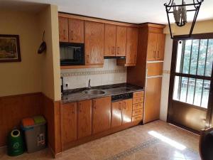a kitchen with wooden cabinets and a sink at La Vista de Gredos in Navarredonda de Gredos