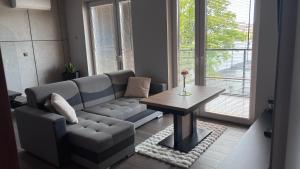 a living room with a couch and a table at APARTAMENT LUX Bulwary Chrobrego Gniezno in Gniezno