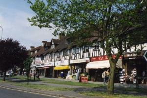 a building on the side of a street with a tree at Stylish Detached Studio, Banstead with off street Parking in Banstead