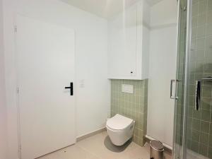 a bathroom with a toilet and a shower at Hyper Centre Cathedral Boulingrin 201 in Reims