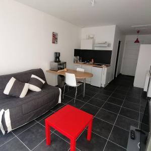 a living room with a couch and a table at Dampierre Studio 300 m du CNPE in Dampierre-en-Burly