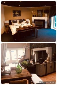 エンスヘーデにあるPakhuis Bed and Breakfast Uniqueのリビングルーム(ベッド1台付)、リビングルーム(暖炉付)