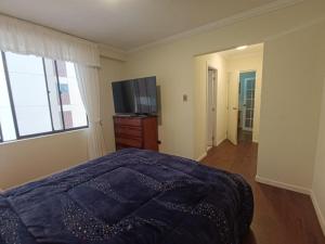 um quarto com uma cama e uma TV de tela plana em Skyline 11, comfort in the heart of the city 
