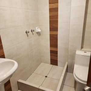 une salle de bain avec une douche avec des toilettes et un lavabo dans l'établissement chiclayo, à La Victoria