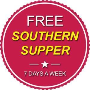 a sign that says free southern supper days a week at Super 8 by Wyndham Lake City in Lake City