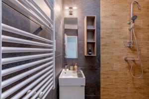 un bagno con lavandino e doccia di Chain Bridge Studio a Budapest Altre 6 foto