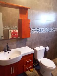 にあるBeautiful Homeの白いトイレと洗面台のあるバスルーム