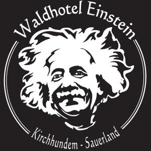 a stencil of a man in a circle with the wordsnatural eternity kitchen sandwich at Waldhotel Einstein in Kirchhundem