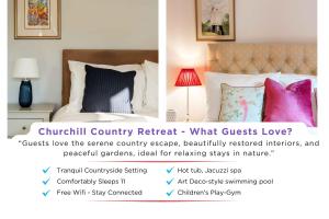 a flyer for a hotel room with a bed and pillows at Churchill Country Retreat By My Getaways in Lewes +36 photos
