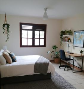 a bedroom with a bed and a desk and a window at Dragon Ghest in Fort-de-France