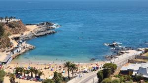 a beach with a bunch of people in the water at Vacaciones frente al Mar in Valparaíso
