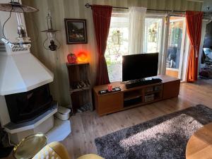 un soggiorno con TV e camino di 5 person holiday home in ADELSÖ ad Adelsö
