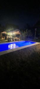 ein Schwimmbad bei Nacht mit blauem Licht in der Unterkunft Montañas Del Sol in Santa Rosa de Calamuchita