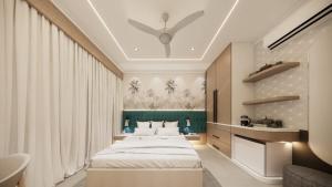 a bedroom with a large bed in a room at The White Castle Hotel in Mysore +27 photos