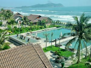 an aerial view of a resort with a swimming pool at Sa Huynh Resort Quang Ngai in Sa Huynh
