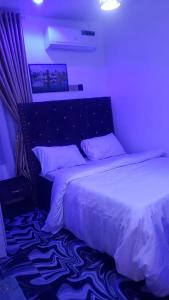 a bedroom with a bed with white sheets and pillows at Jade Luxe 2 Bedroom Apartment in Agbor