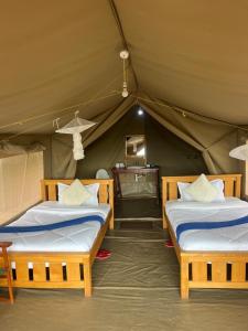 a bedroom with two beds in a tent at Oloirien in Maasai Mara National Reserve