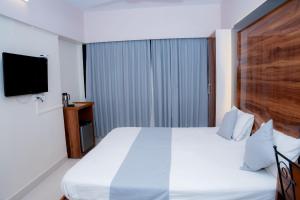 a hotel room with a bed and a television at Hotel Woodland in Mumbai