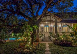 a house with a tree in the front yard at Private pool heritage villa in Cavelossim area in Velim