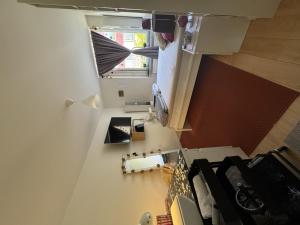 an overhead view of a room with a table and a window at Charming room with wonderful view in Vaasa