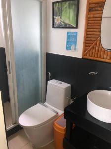 a bathroom with a white toilet and a sink at Amadeus and Isabel Inn in El Nido +26 photos