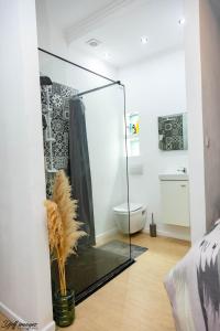 a bathroom with a glass shower with a toilet at Ubuntu House - Charleroi in Charleroi +47 photos
