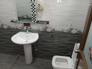 une salle de bains avec un lavabo et un miroir dans l'établissement Villa Friendly Faces, à Nuwara Eliya