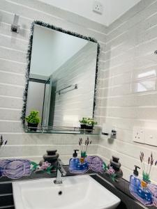 ディックウェラにあるThe Sandora Villaの洗面台と大きな鏡のあるバスルーム +8枚の写真