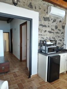 a kitchen with a stove and a microwave at Villa Marini in Trevignano Romano