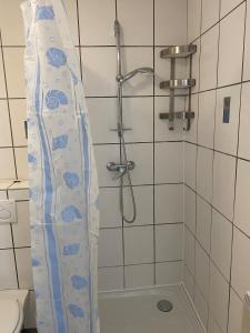 a shower with a shower head in a bathroom at City Centre Saint-Louis in Saint-Louis