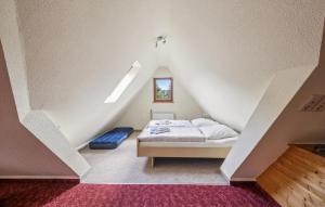 a bedroom with a bed in a attic at Ferienwohnung Neuhermsdorf in Neuhermsdorf +8 photos