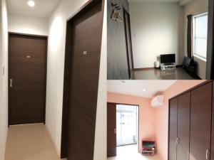 two pictures of a door in a room at Hotel Roots in Shirahama