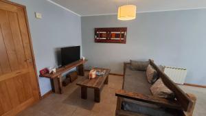 a living room with a couch and a tv at Frambuesas Flat in Villa La Angostura