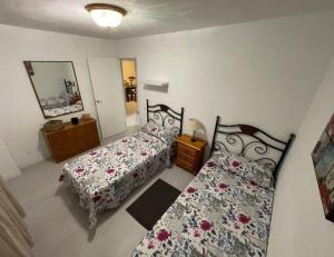 a bedroom with two beds and a mirror at Apartamento 2 Dormitorios Las Americas in Playa de las Americas +17 photos