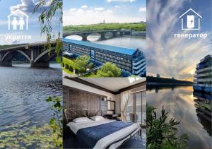 基辅巴卡拉酒店的酒店和河流的照片拼贴画