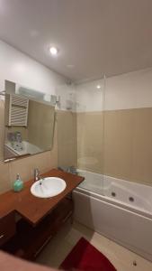 a bathroom with a sink and a bath tub at Luxury apartment in Espinho