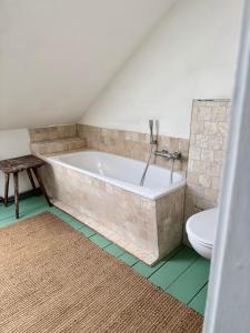 a bathroom with a bath tub and a toilet at Grüne Villa in Bad Brambach +50 photos