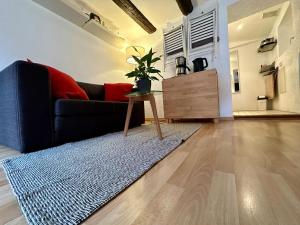 a living room with a couch and a table at Baumeisterhaus Apartment in Bad Hersfeld