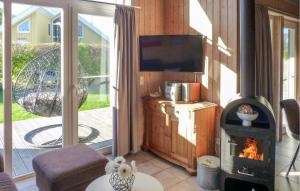 ein Wohnzimmer mit Kamin und Fernseher in der Unterkunft Pet Friendly Home In Rechlin With Sauna in Rechlin