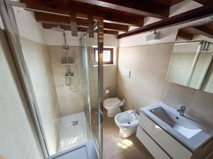 a bathroom with a shower and a toilet and a sink at Welcome traveller Benaco Chalet in Torri del Benaco
