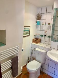 a bathroom with a toilet and a sink at La Maison Provençale in La Roquebrussanne +69 photos