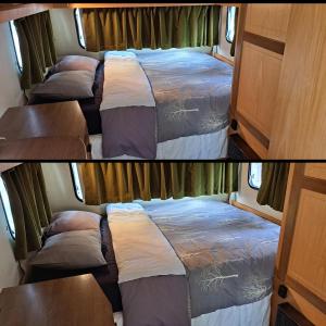 two pictures of a bedroom in an rv at Caravana SolyVida Tabernas in Tabernas
