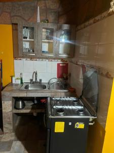 a kitchen with a stove and a sink at Estrella Ancestral 1 in San Pedro de Atacama