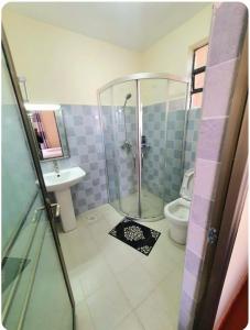 a bathroom with a shower and a toilet at Mango Court in Nairobi