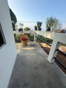 een wit hek met potplanten erop bij Sleeping Buddha Homestay - Lamahatta in Darjeeling